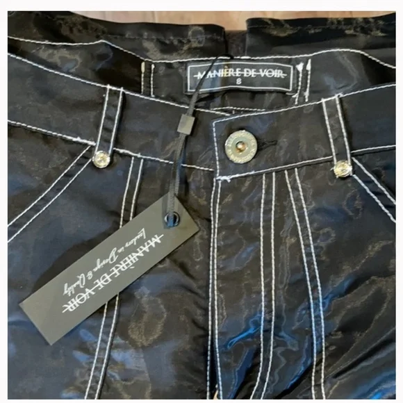 NEW Maniere De Voir Black High Shine Stitch Trousers, US Size 4 - Picture 5 of 5